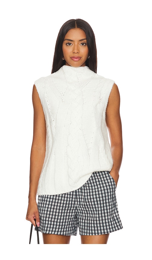 Kendall Funnel Neck Cable Vest in White. - size XS (also in L, M, S, XL)