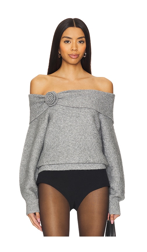Elizabeth Rosettes Off The Shoulder Pullover in Grey. - size XS (also in L, M, S, XL)