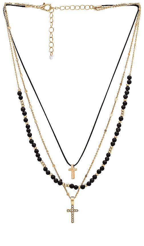 Cross Layered Necklace in Metallic Gold.