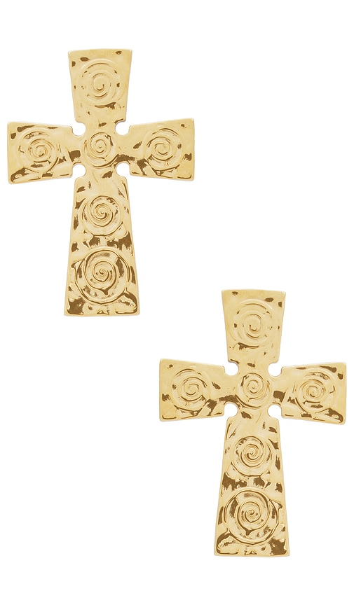 Cross Earrings in Metallic Gold.