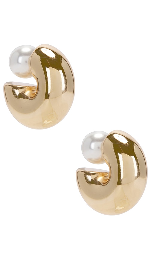 Pearl Huggie Earring in Metallic Gold.