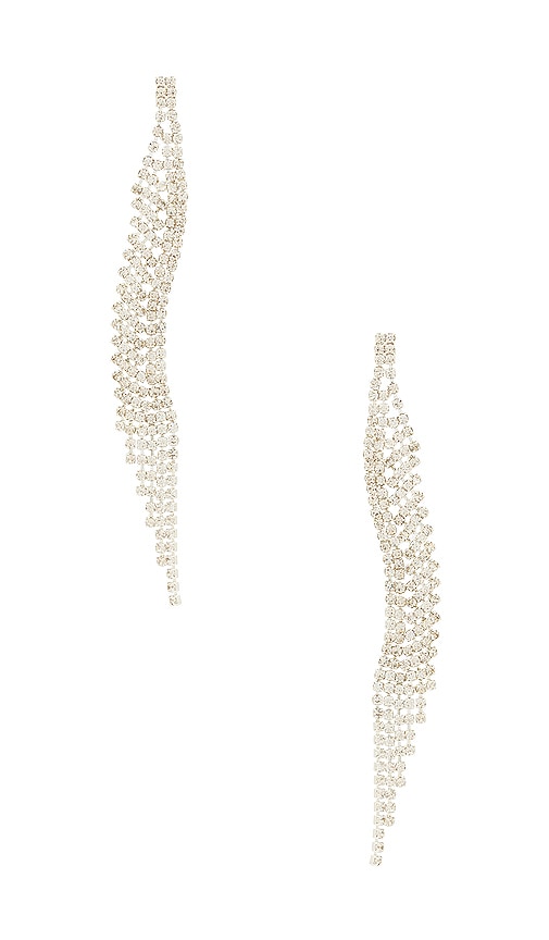 Curved Dangle Earring in Metallic Silver.