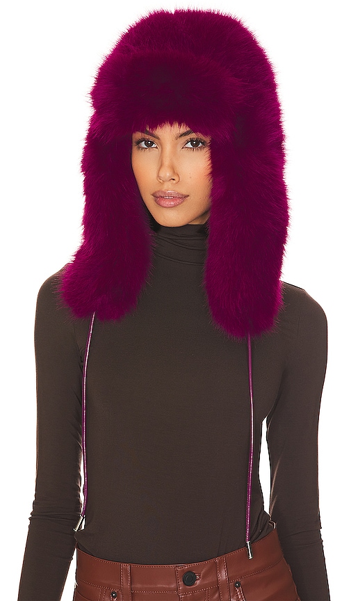 Faux Fox Trapper Hat in Fuchsia.