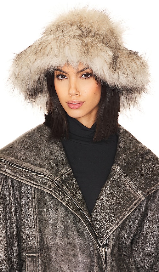 The Emily Faux Fur Hat in Beige.