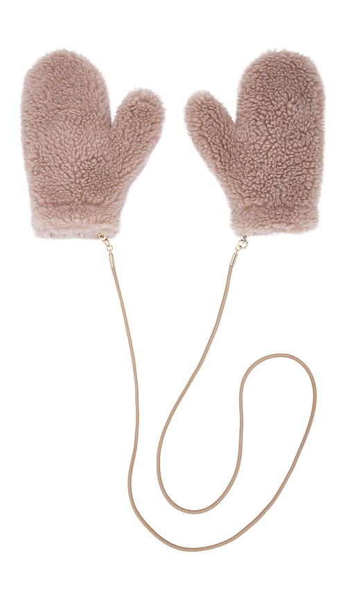 Teddy Faux Fur Mitts in Brown.