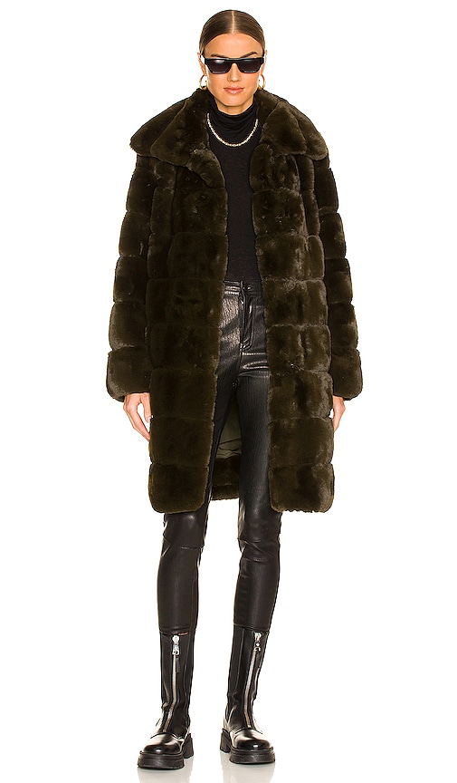 Faux Fur Long Coat in Olive. - size S (also in M)