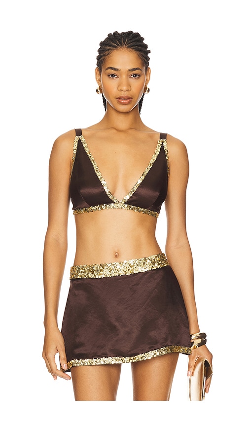 Celene Hand Beaded Bralette in Brown. - size S (also in L, M)