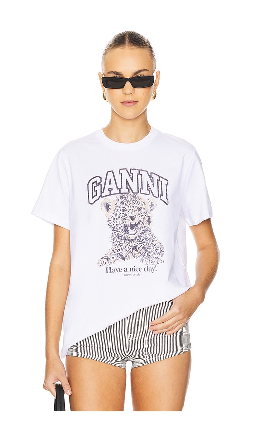 GANNI BASIC JERSEY LEOPARD RELAXED T-SHIRT