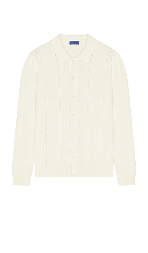 Jahmad Linen Long Sleeve Polo in White. - size S (also in XL/1X)