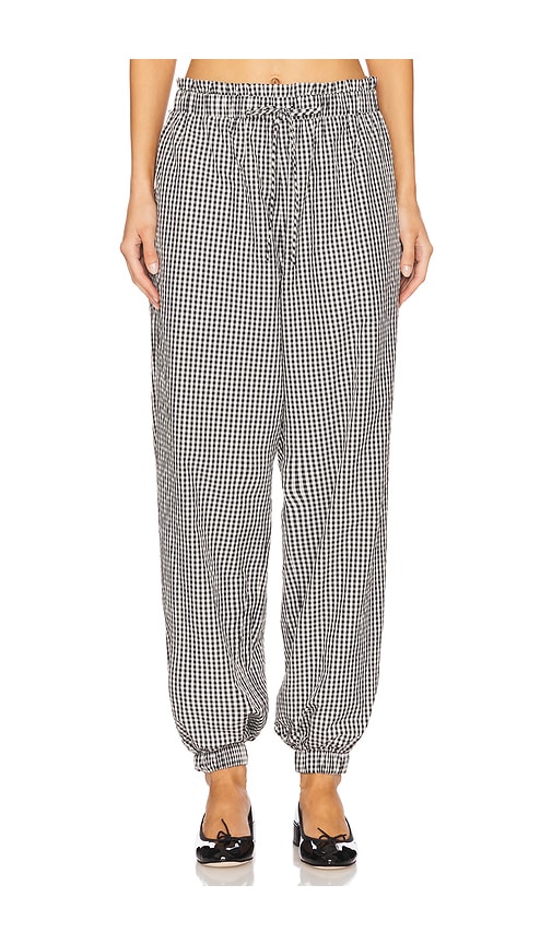 Kennedy Ruffle Gingham Track Pant in Black. - size 3/L (also in 0/XS, 1/S, 2/M)